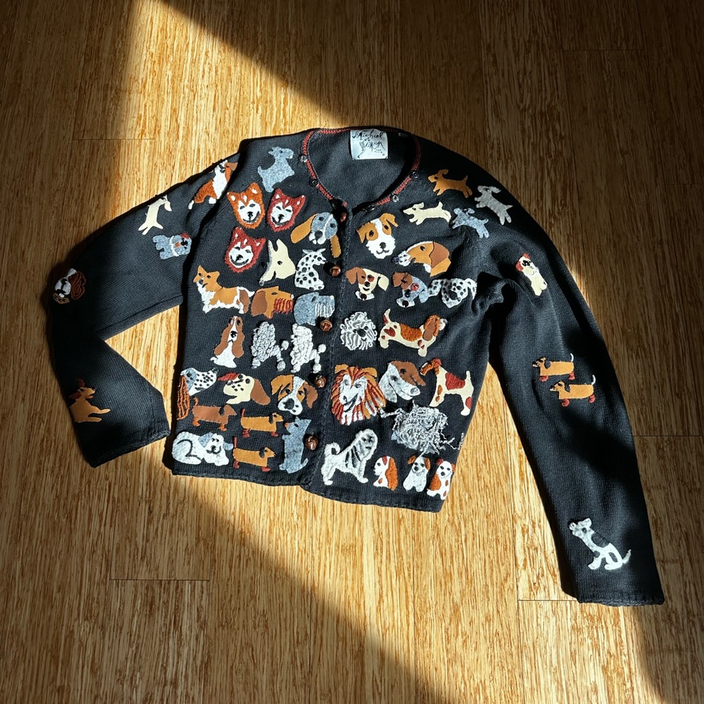 Michael Simon Vintage 1990s Dog Cardigan - Picture 2 of 15